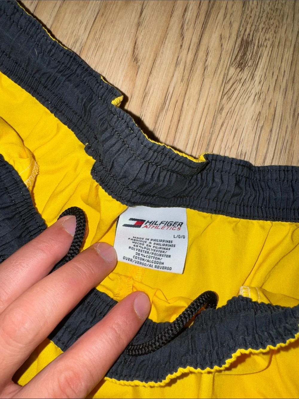 Tommy Hilfiger Men’s Bright Yellow Swim Board Shorts with Black Trim L VTG